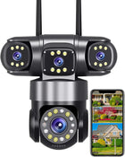 4-Lens Security Cameras Wireless Outdoor & Indoor, 8MP HD Image, 360° PTZ Coverage, WiFi App Remote, 2-Way Audio, Full Color Night Vision, AI Motion Detecting & Tracking