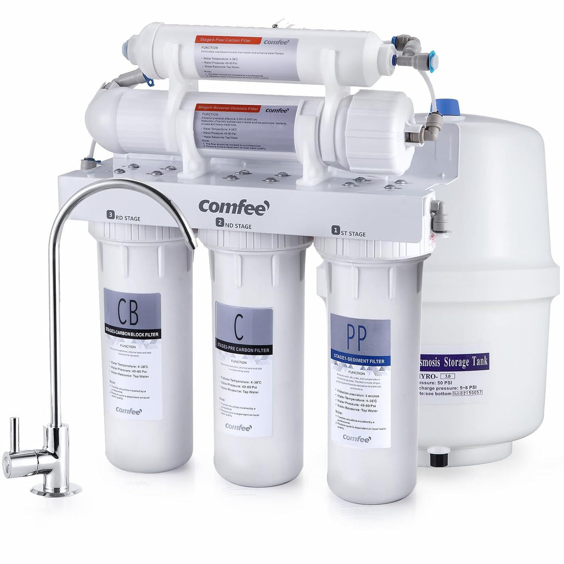 COMFEE Reverse Osmosis System, NSF Certified Under Sink Water Filter, 75GPD