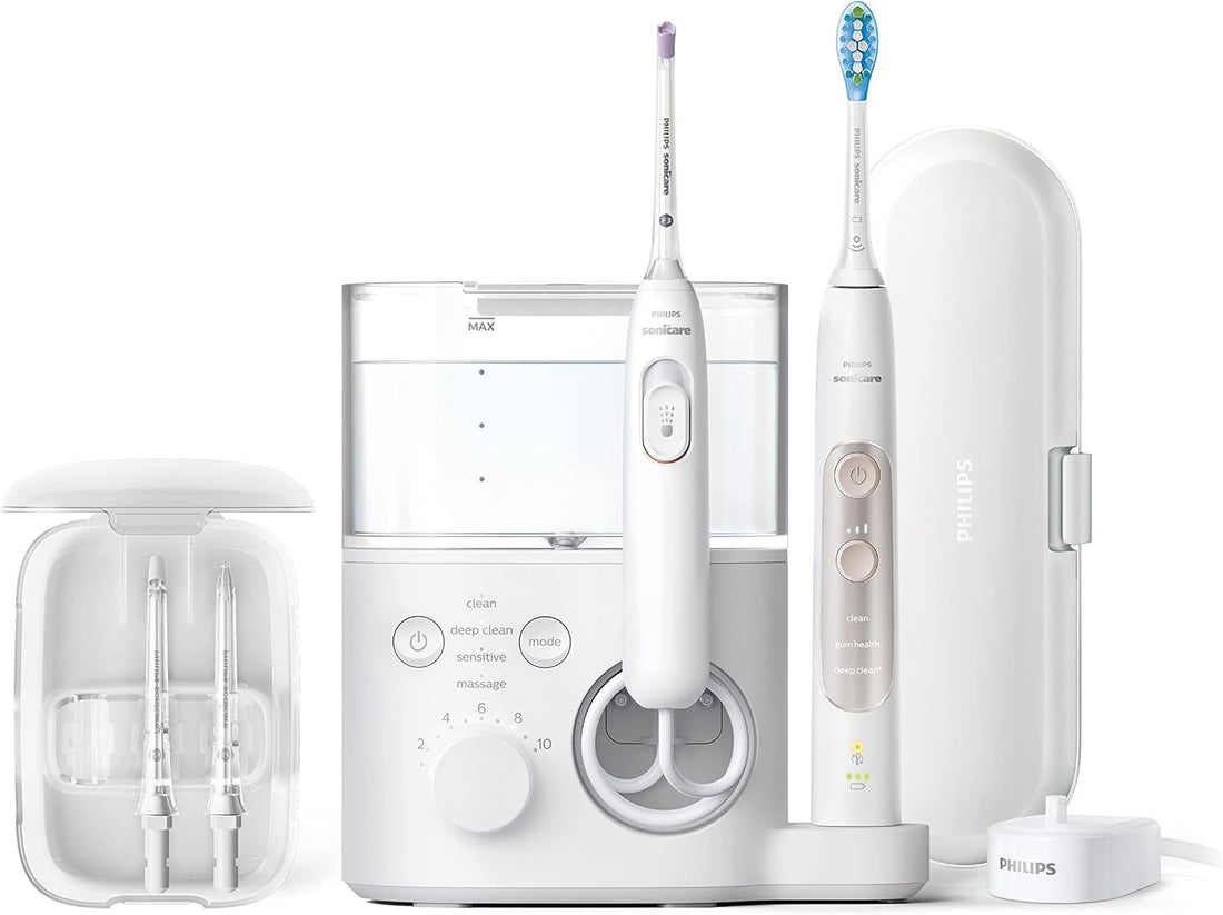 Philips Sonicare Power Flosser 7000 + ExpertClean System, Oral Irrigator, White HX3921/40 | 270% More Effective for Healthier Gums*, Quad-Stream Technology, 4 Flossing Modes, App Connected, HX3921/40