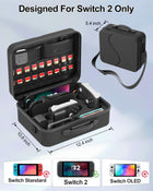 Large All in One Carrying Case for Switch 2 (2025), with 18 Game Card Slots Waterproof and Dustproof Travel Case Compatible with Switch 2, Pro Controller and Other Accessories, Black