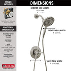 Delta Faucet Arvo 14 Series Single-Handle Shower Faucet, Shower Trim Kit with 4-Spray In2ition 2-in-1 Dual Hand Held Shower Head with Hose, SpotShield Stainless 142840-SP-I (Valve Included)