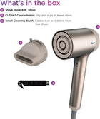 Shark HD102C Blow Dryer HyperAIR Fast-Drying with IQ 2-in-1 Concentrator, Ionic, No Heat Damage, for All Hair Types, Stone