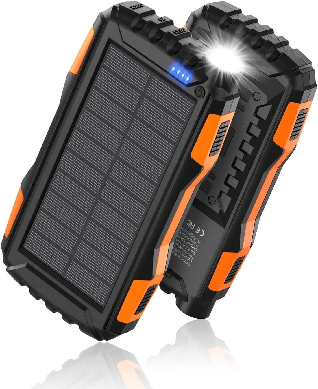 Solar Charger, Power Bank, 42800mAh Portable Charger Power Bank External Battery Pack 5V3.1A Qc 3.0 Fast Charger Built-in Super Bright Flashlight (Deep Orange)