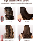 HITTIONA High-Speed 5 In 1 Hair Styler, Professional Hot Air Styler No Heat Damage Frizz-Free for Volumizer, Curl, Straighten, Drying, 1500W Negative Ionic Blow Dryer Brush with Travel Bag, Coral-Red