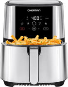 Chefman TurboFry Touch Air Fryer, 5Qt (4.75L) Family Size, One Touch Digital Control Presets, French Fries, Chicken, Meat, Fish, Nonstick Dishwasher-Safe Parts, Automatic Shutoff, Stainless Steel