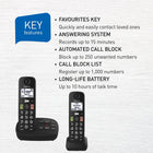 Panasonic Cordless Phone, Easy to Use with Large Display and Big Buttons, Flashing Favourites Key, Call Block, 2 Cordless Handsets - KX-TGU122CB (Black)