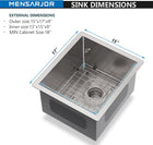 MENSAJOR RV Kitchen Sink, 15 x 17 Inch Undermount Kitchen Sink, Stainless Steel Drop in Sink for RV Tiny Home Small Space, Single Bowl Sinks with Basket Strainer