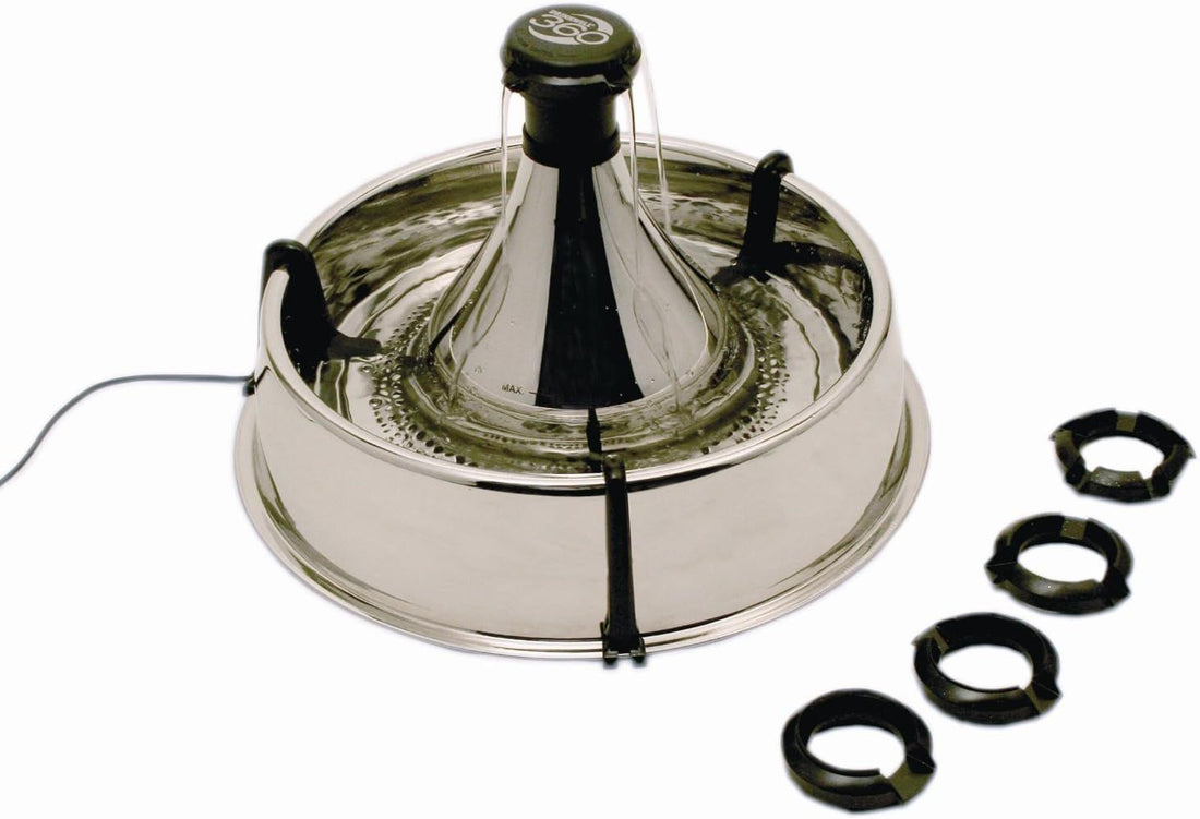 PetSafe Drinkwell Stainless 360 Multi-Pet Fountain - 3.8 Litre Capacity Water Dispenser for Cats and Dogs - Customizable Flowing Stream of Fresh Water - Filter Included - Encourages Pets to Drink More