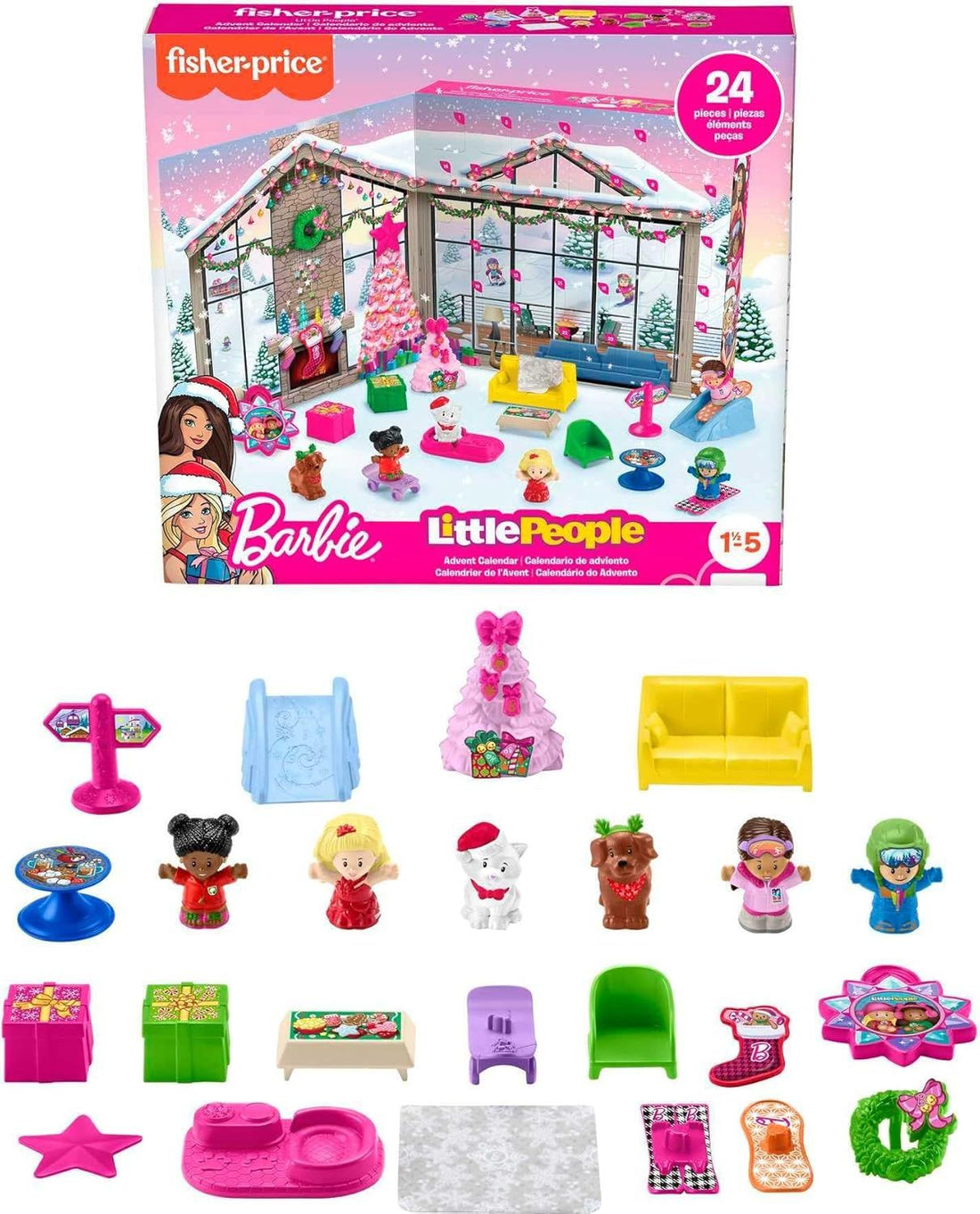 Fisher-Price Little People Barbie Advent Calendar and Toddler Playset, 24 Christmas Figures and Play Pieces