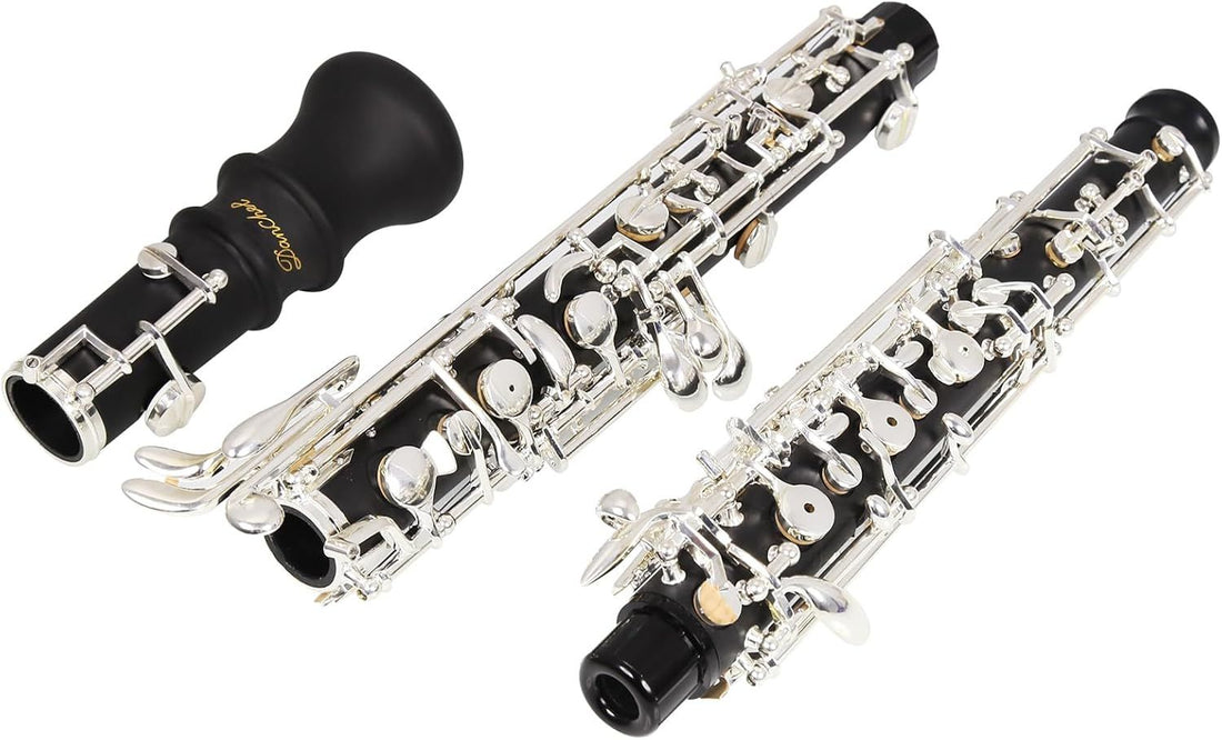 Oboe Beginner Student Level ABS Body Silver Plated Full Automatic C Tone with Reeds, Cleaning Cloth, Oboe Swab, Powder Paper, Absorbing Paper, Thumb Rest, Screwdriver, Gloves, Case