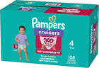 Pampers Diapers - Cruisers 360° - Size 4, up to 100% Leakproof Fit, Designed for Active Babies, Pull On Diaper, EZ Off Tabs Designed for Easy Changes, 1 Pack (Count of 108)