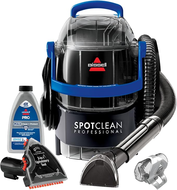BISSELL Spotclean Professional Portable Carpet And Upholstery Deep Cleaner With Full-Sized 5.9 Amp, 5Ft Hose With 3 Tough Stain Brush, 3-In-1 Stair And Hydro-Rinse Self-Cleaning Tools, 2891B