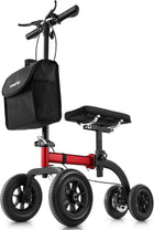 Knee Scooter, All Terrain Knee Walker with Disc Brake, 300lbs Foldable Knee Scooter Walker with Bag Crutches Alternative for Foot Surgery, Red