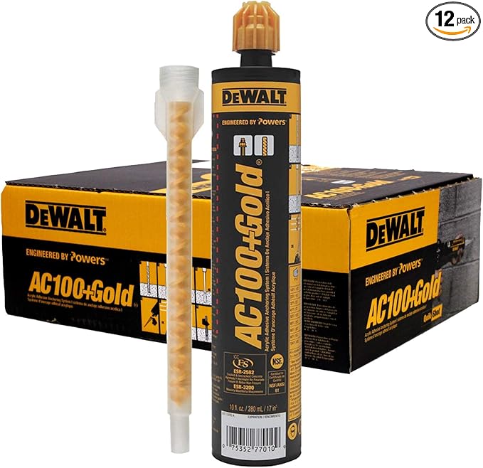 10 oz. Dewalt AC100+ Gold Quik-Shot Acrylic Epoxy Adhesive (Case of 8)