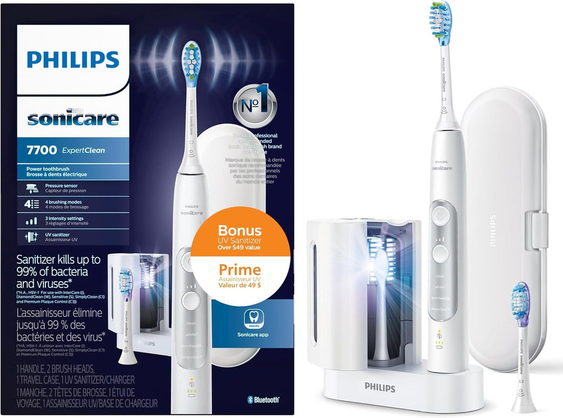 Philips Sonicare Expertclean 7700 Rechargeable Electric Toothbrush With Bluetooth & UV Sanitizer, Hx9630/16, White, 1 Count