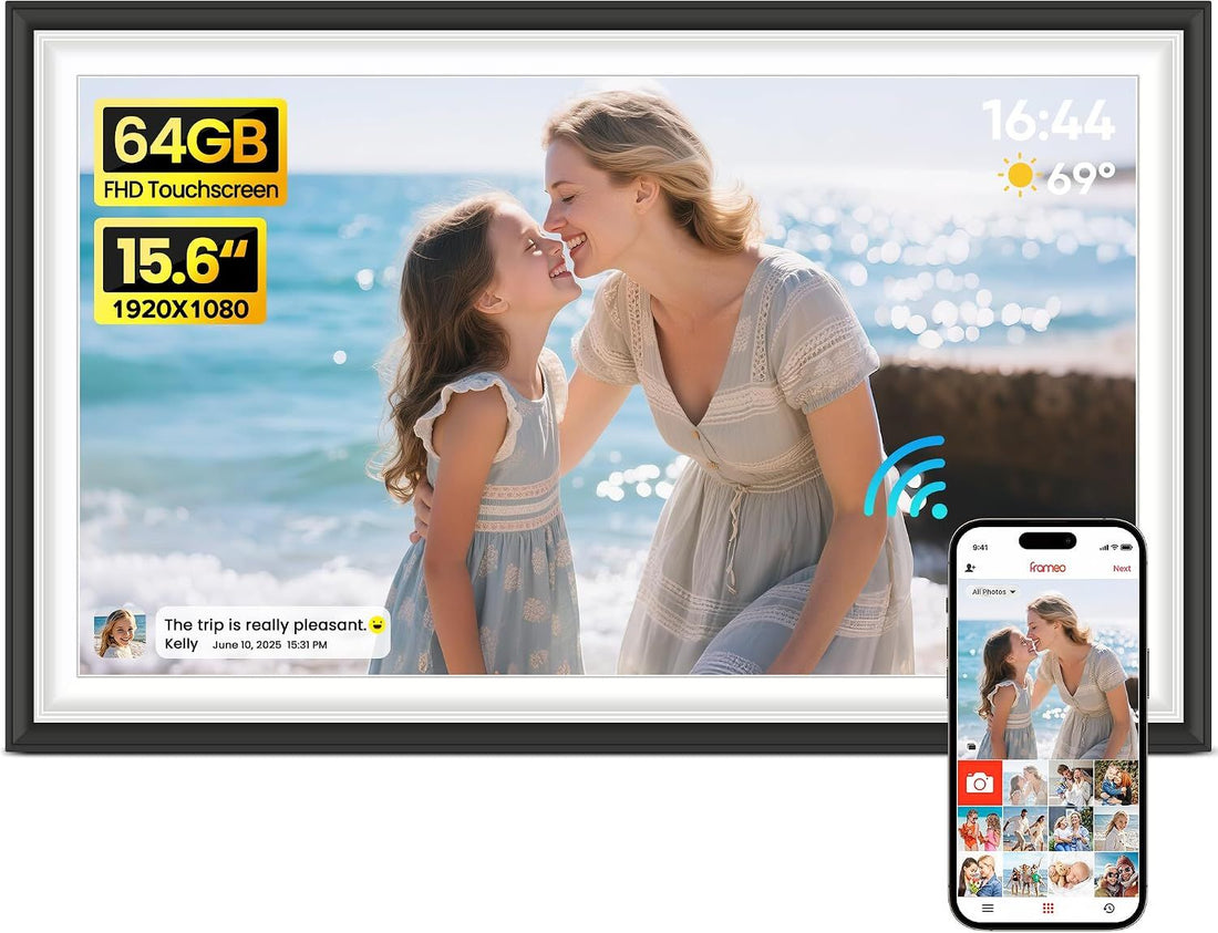 64GB Frameo 15.6 Digital Picture Frame Large 1920 x 1080 IPS FHD Touch Screen WiFi Electronic Photo Frames Share Moments Instantly Anywhere Photo Gifts for Parents and Grandparents