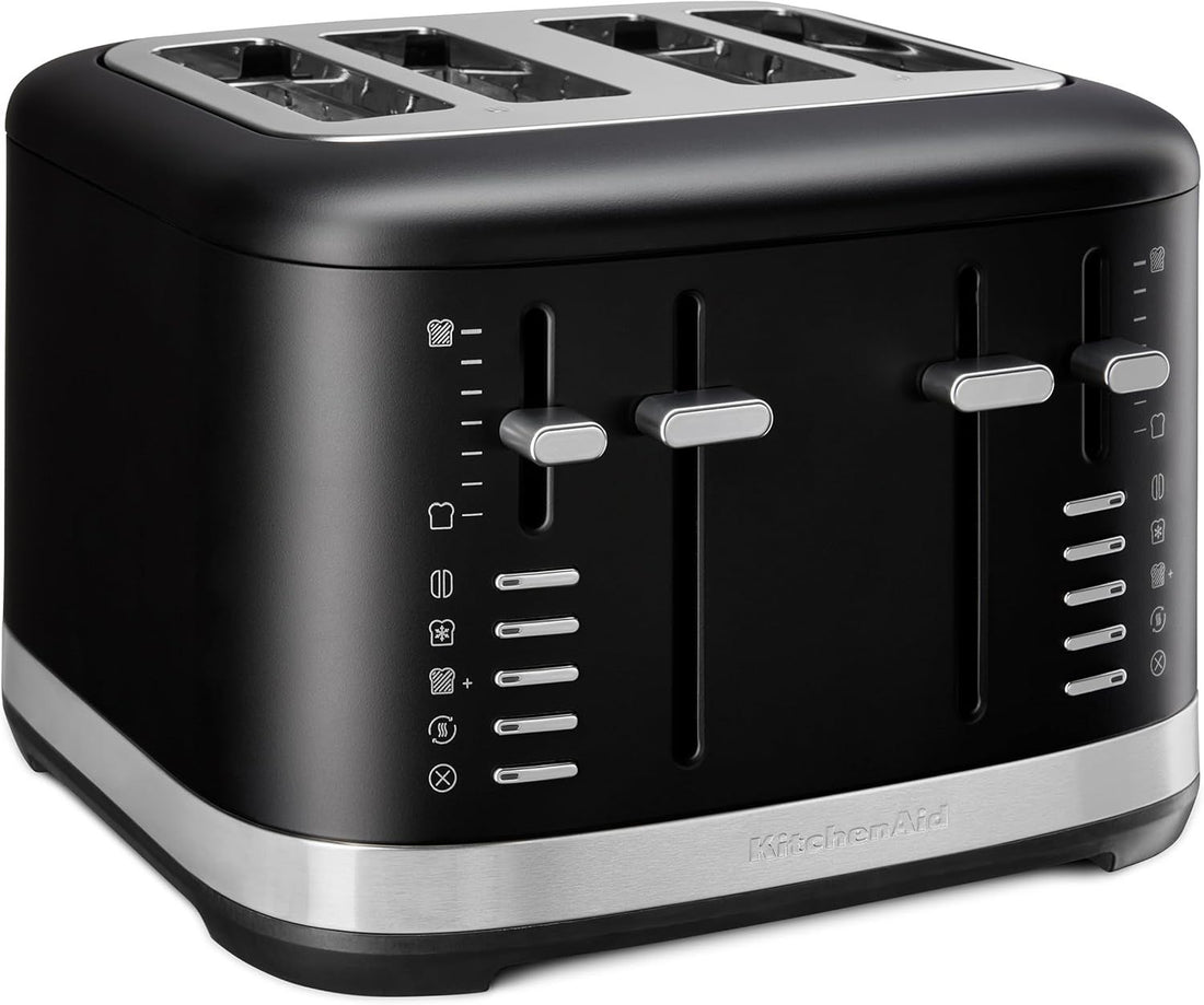 KitchenAid 4 Slice Toaster, KMT4109, Black Matte | Wide-range of toasting shades, Extra Wide Slots, high lift lever, Toasts bagels, english muffin, thick breads, Crumb Tray