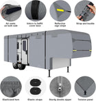 RV Cover Heavy Duty Camper RV Cover Breathable,Waterproof Anti-UV Windproof Winter Camper Cover with Tongue Jack Cover,Windproof Ropes Gutter Covers (5th Wheel RV Cover, 33\'~37\')