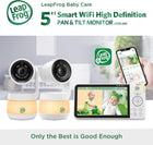 LeapFrog LF925-2HD 1080p WiFi Remote Access 360 Degree Pan & Tilt 2 Camera Video Baby Monitor with 5” High Definition 720p Display, Night Light, Color Night Vision (White) One Size