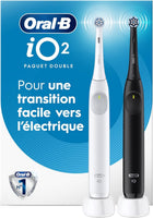 Oral-B iO2 Electric Toothbrush Twin Pack, for an Easy Switch to Electric, Black & White, Rechargeable Electric Toothbrushes, (2) iO Series 2 Power Toothbrushes and (2) Ultimate Clean Brush Heads