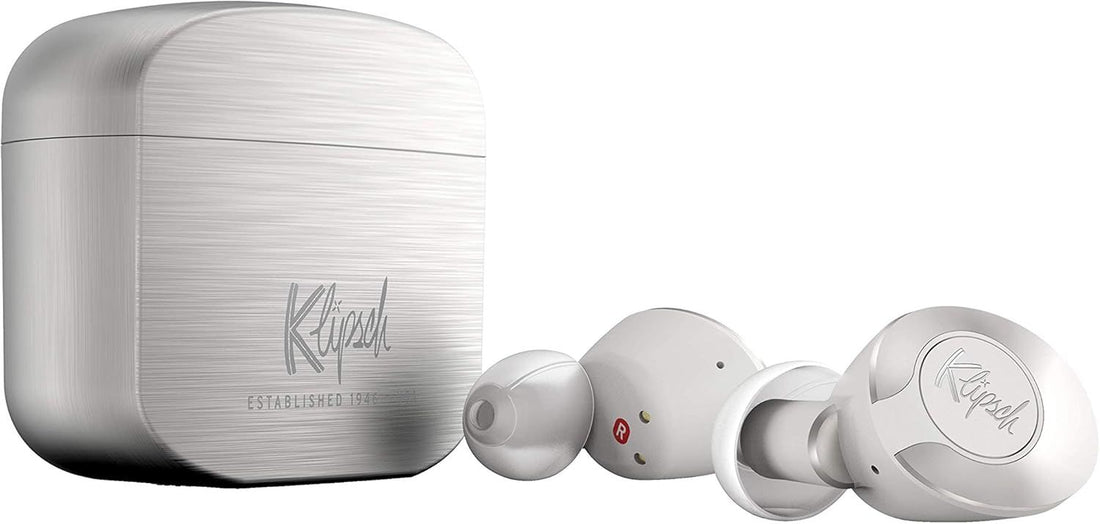 Klipsch T5 II True Wireless Bluetooth 5.0 Earphones in Silver with Transparency Mode, Beamforming Mics, Best Fitting Ear Tips, and 32 Hours of Battery Life in a Slim Charging Case