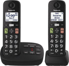 Panasonic Cordless Phone, Easy to Use with Large Display and Big Buttons, Flashing Favourites Key, Call Block, 2 Cordless Handsets - KX-TGU122CB (Black)