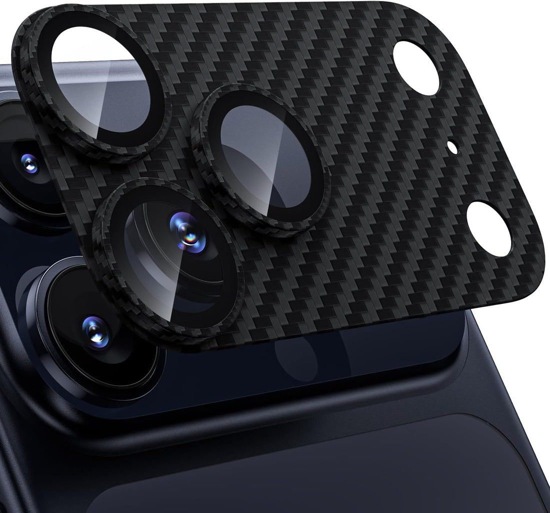 WSKEN for iPhone 17 Pro Camera Lens Protector, [Military Grade Shatterproof] [Strong Adhesion] Metal Aluminum Alloy Tempered Glass Camera Screen Protector for i, Crabon Fiber Texture