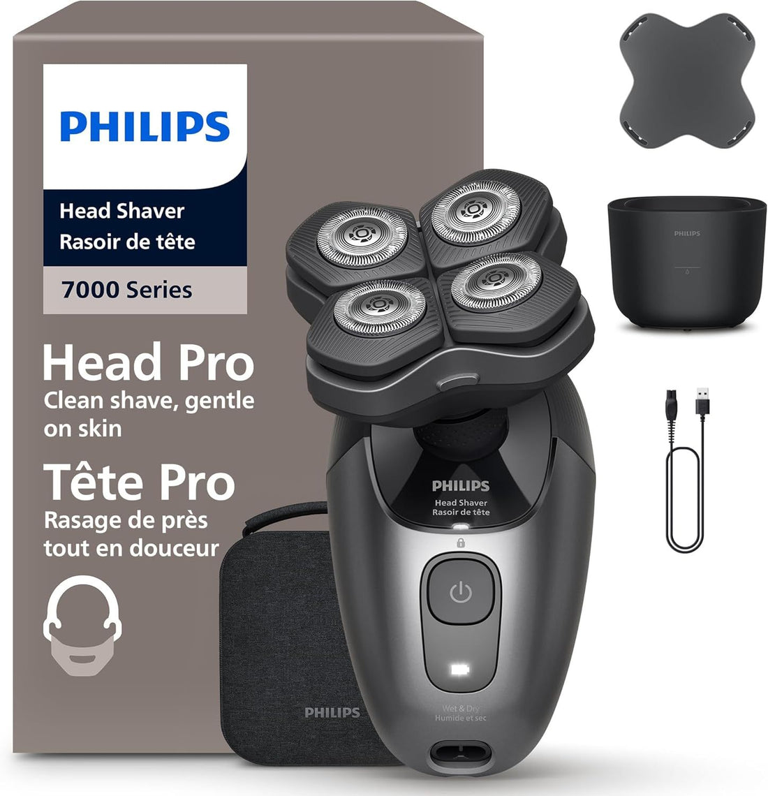 Philips Head Shaver Pro 7000 Series - Skull Shaver For Men and Women, 360° Flexing Head & ComfortCut Blades for Clean Shave, Gentle on Skin, Model HS7980/28
