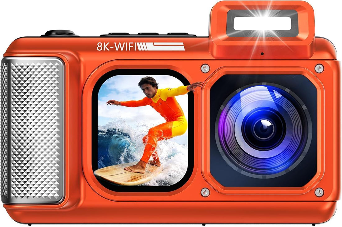 Maxmango V08 Pro 49FT Underwater Camera-8K 90MP WiFi Touchscreen Waterproof Digital Camera,2.8\'\' Dual-Screen Rugged Dustproof Shockproof Compact Point and Shoot Camera for Snorkeling-64GB &1800mAh