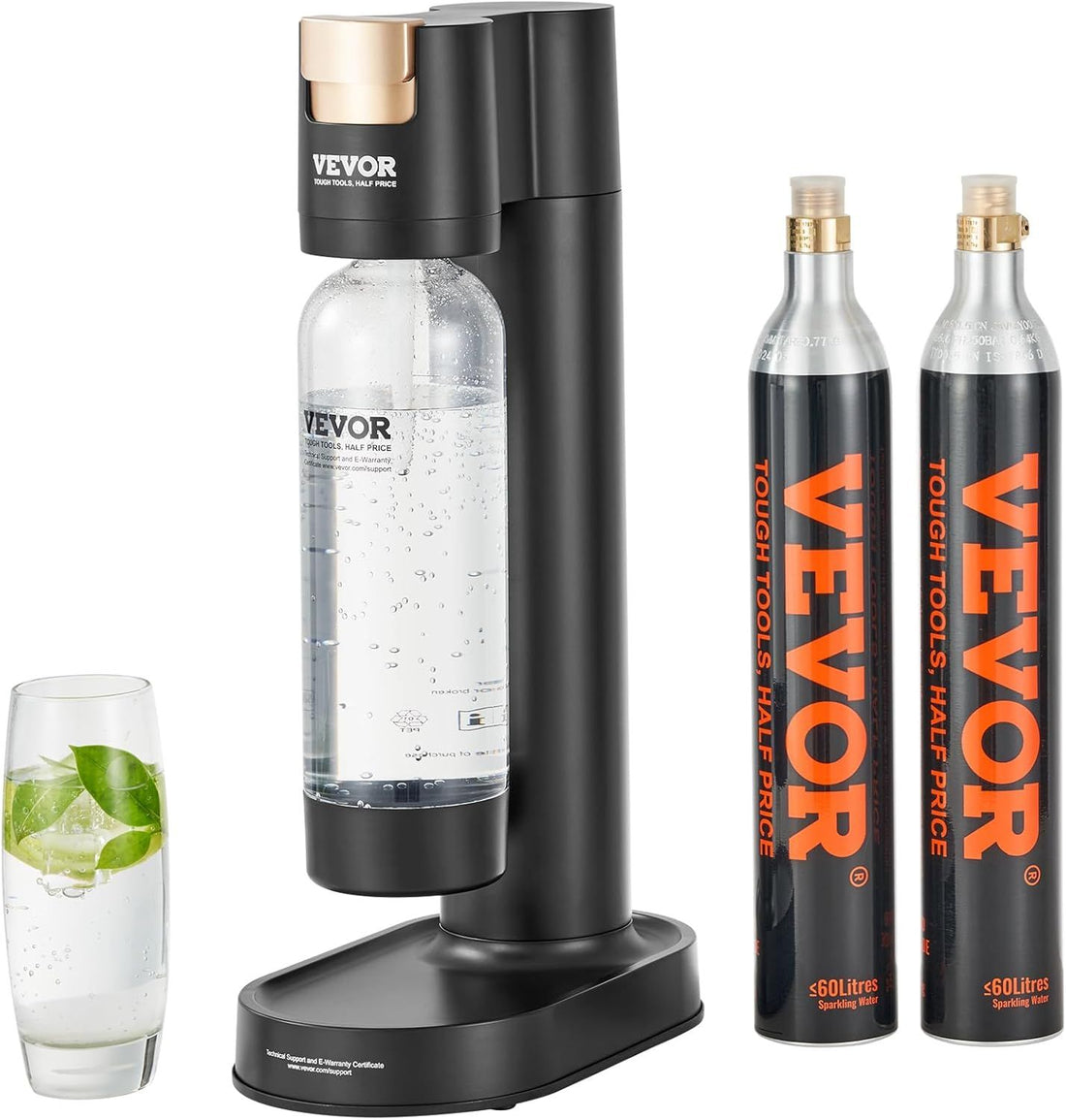 VEVOR Sparkling Water Maker, Soda Maker Machine for Home Carbonating, Seltzer Water Starter Kit with BPA-free 1L PET Bottle, 2 CO2 Cylinders, Compatible with Mainstream Screw-in 60L CO2 Cylinder