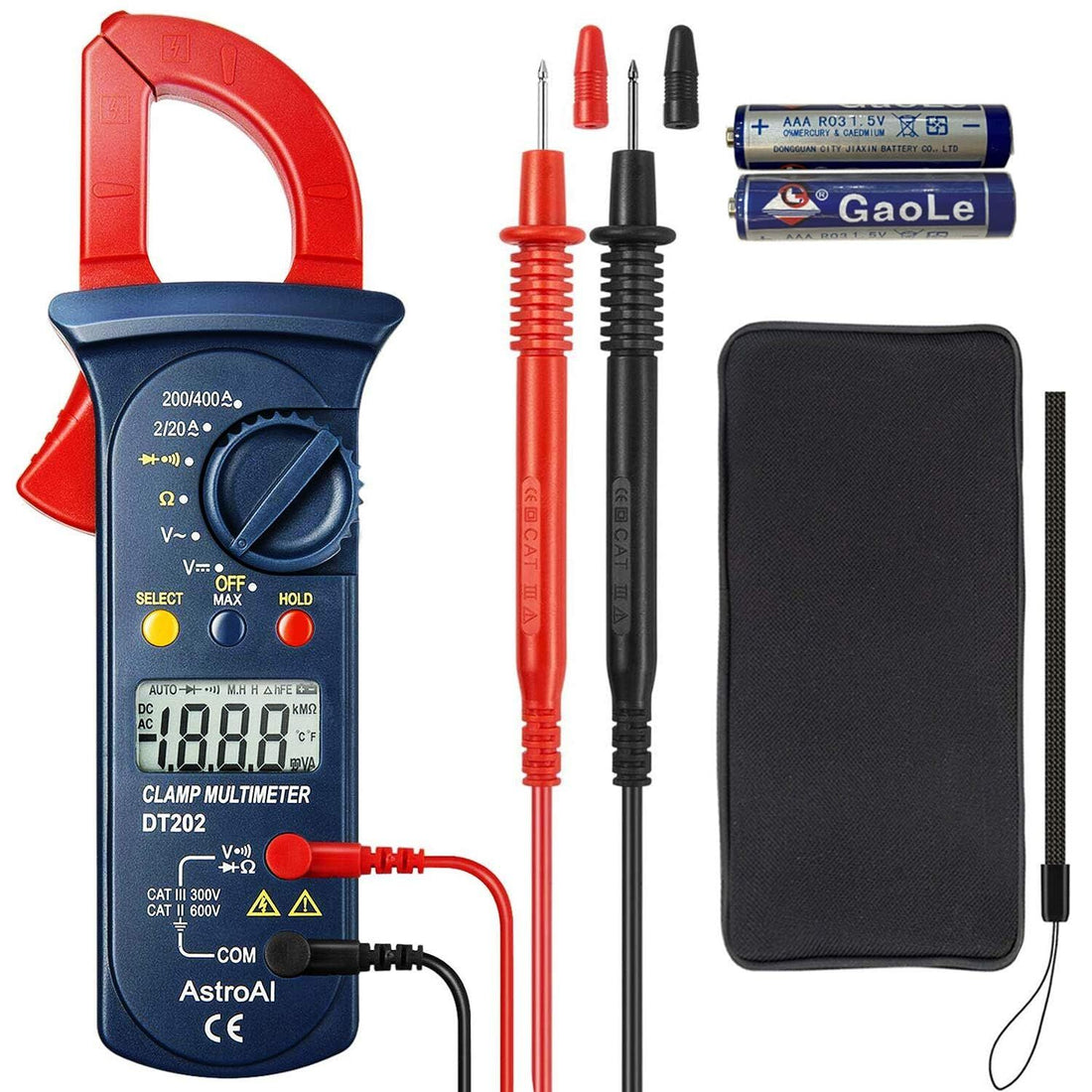 AstroAI Digital Clamp Meter 2000, Clamp Multimeter with Auto Range, Voltage Meter Measures AC Current, Voltage, Resistance, Continuity and Diodes