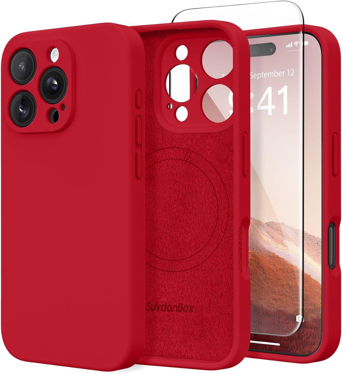 Magnetic for iPhone 16 Pro Max Case, Compatible with MagSafe, [Full Camera Protection][Screen Protector] Silicone Shockproof Protective Phone Case for iPhone 16 Pro Max 6.9\, Deep Red