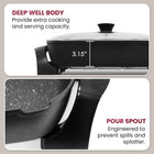 Elite Gourmet EG-6203# Extra Deep 16x13x3.2 (10.5Qt.) Scratch Resistant, Easy Pour Spout Dishwasher Safe, Non-stick Electric Skillet with Glass Vented Lid, Adjustable Temperature, Black