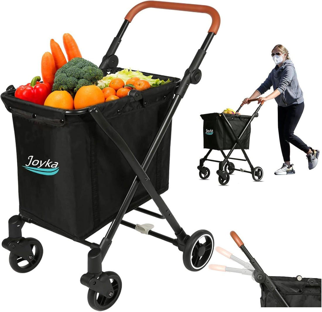 Foldable Shopping Cart Shopping Trolleys with Feature 70 Liters Capacity Rolling Front Swivel Wheels and Height Adjustable Slider for Office Picnic Groceries Laundry Indoor Outdoor