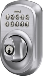 Schlage Plymouth Electronic Keypad Deadbolt Lock, Keyless Front Door Entry, Mechanical Key Backup Included, Satin Chrome, BE365 PLY 626