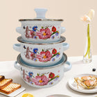 3 Pieces Enamel Stockpot, Stew Bean Simmer Pot, Enamelware Cookware Set, Cooking Pot for Induction Cookers Gas Stove Cooking, A