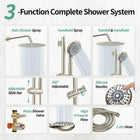 SR Sun Rise 12 Inch Shower System with Shower Slide Bar,Brushed Nickel | High Pressure Shower Head,6-Spray Settings,16\Adjustable Shower Slide Bar,Soild Brass,Wall Mount,Included Valve and Trim Kit