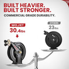 WOJET Pressure Washer Hose Reel 50 ft x 3/8 in, Retractable Hose Reel for Water/Air/Oil, Heavy Duty Hose Reel in Steel, Power Washer Reel with Dual Arm, Auto Rewind, Max 4000PSI (Without Hose)