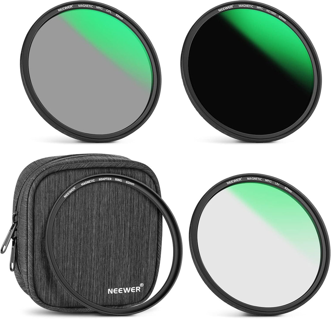 NEEWER 62mm 4-in-1 Magnetic Lens Filter Kit, Includes Neutral Density ND1000+MCUV+CPL+Adapter Ring with 42-Layer Coating/Ultra Slim/Waterproof/Scratch Resistant HD Optical Glass&Water-Resistant Pouch
