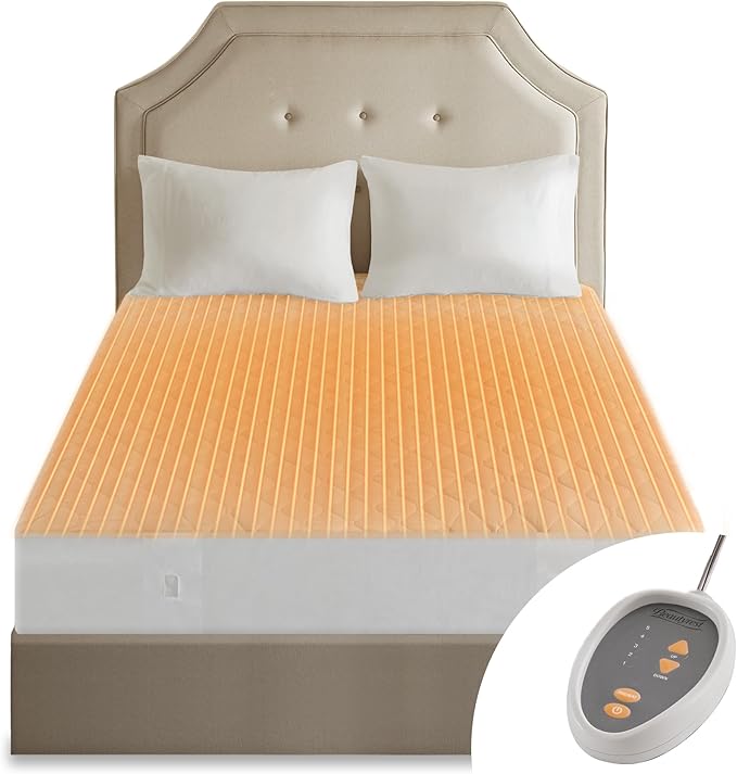 Beautyrest Cotton Blend Heated Mattress Pad Secure Comfort Technology - Luxury Quilted Electric Mattress Pad with Deep Pocket - 5-Setting Heat Controllers, Twin XL, White