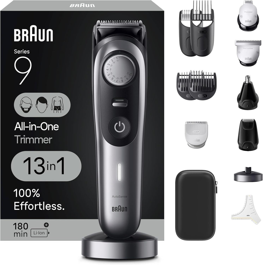 Braun All-In-One Style Kit Series 9 9440, 13-in-1 Trimmer for Men with Beard Trimmer, Body Trimmer for Manscaping, Hair Clippers & More, Braun’s Sharpest Blade, 40 Length Settings, Rechargeable 180-minute Battery Cordless Runtime and 100% Waterproof
