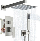Shower Faucet Set Rain Shower System with Handheld Spray Bathroom Shower Faucet Set Complete, 8 Inches Rainfall Shower Head with Handheld and Brass Valve, Brushed Nickel Wall Mount Shower Set