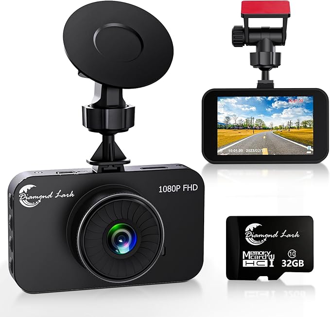 1080P Full HD Dash Camera for Cars, Diamond Lark Dash Cam Front with 32G SD Card, 3‚ÄùLCD Screen, 170¬∞Wide Angle, Dashboard DashCam with Loop Recording, HDR, Night Vision, G-Sensor, Parking Monitor