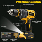 Cordless Drill Compatible with Dewalt 20V Batteries Compact Brushless 1/2” Hammer Drill Driver, 160Nm MAX Torque, 2 Variable Speed 20+3 Position(Tool Only - Battery and Charger Not Included)