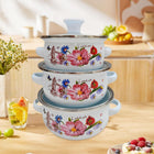 3 Pieces Enamel Stockpot, Stew Bean Simmer Pot, Enamelware Cookware Set, Cooking Pot for Induction Cookers Gas Stove Cooking, A