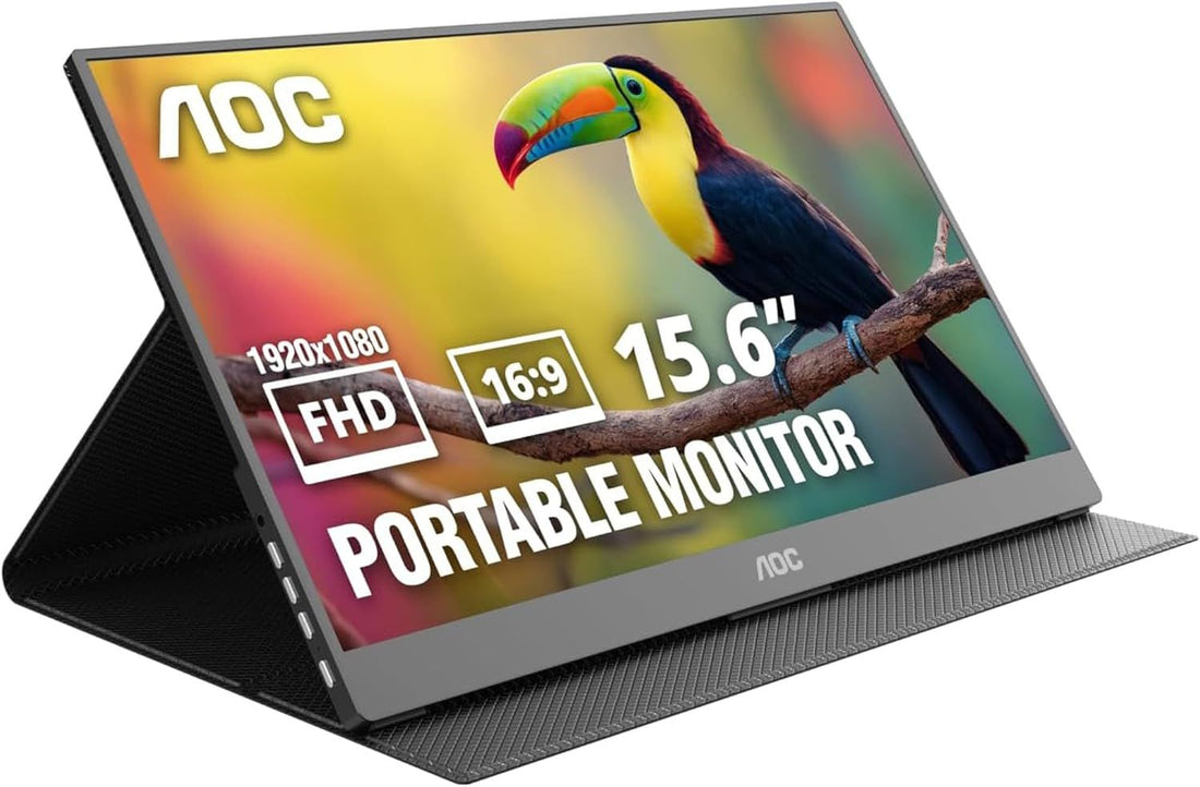 AOC 16T20 Portable Monitor 15.6\ FHD 1080p IPS Display, USB-C Portable Laptop Screen, Mini HDMI, Built-in Speakers, Travel Monitor with Smart Cover, Compatible with Laptops, MacBook, PS5, Xbox