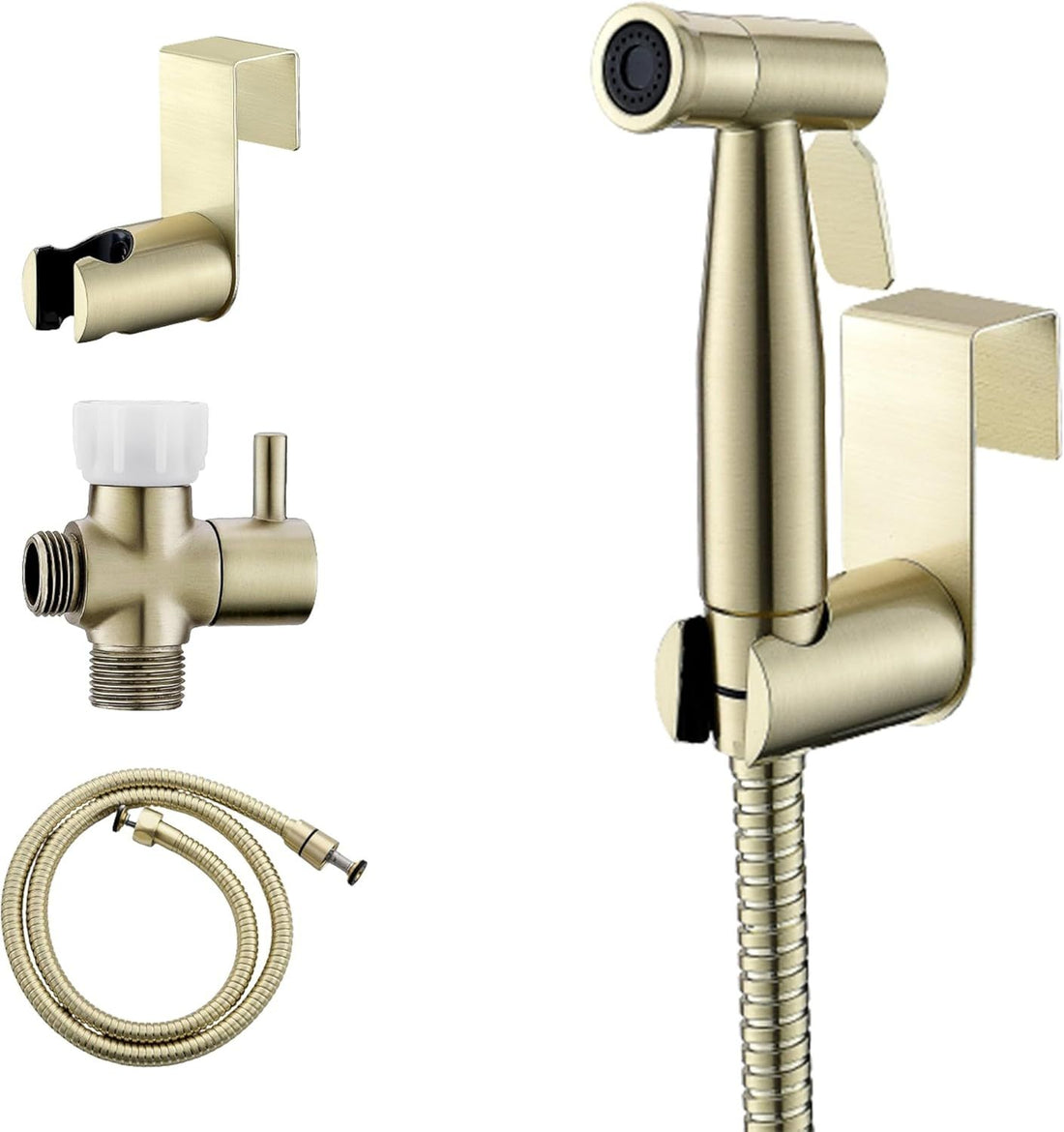 Purrfectzone Bidet Sprayer for Toilet, Handheld Bidet Sprayer Kit, Easy-to-Install Toilet Bidet Sprayer Set, Hand Held Stainless Steel Bidet with Adjustable Flow, Cloth Diaper Sprayer-Brushed Gold