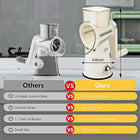 Rotary Cheese Grater with Handle: 5 in 1 Cheese Grater Hand Crank Cheese Shredder with Strong Suction Base Kitchen Vegetable Slicer with 5 Interchangeable Blades, Storage Box, White