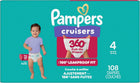 Pampers Diapers - Cruisers 360° - Size 4, up to 100% Leakproof Fit, Designed for Active Babies, Pull On Diaper, EZ Off Tabs Designed for Easy Changes, 1 Pack (Count of 108)