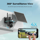 No WiFi Security Camera with Built-in 4G LTE SIM Card, Cellular Security Camera Support Unlimited Data Plan, 2K Color Night Vision, 360° Live View, Real-time Alerts, Solar Powered for Outdoor